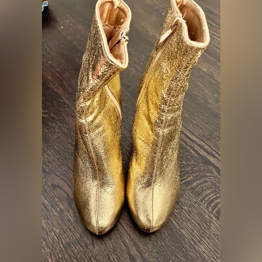 Gold faux leather booties